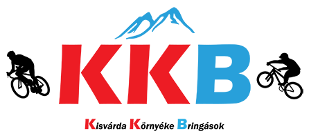 Magyarországi túra: Kisvárda Környéke Bringások logó: hegycsúcsok, bringások, színes KKB felirat - ideális kirándulás vagy tekerés eseményhez. Tekeregj.hu