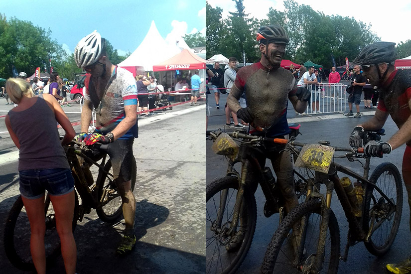 Magyarországi túra: Sáros kerékpárosok hegyi túra eseményen biciklivel, segítők és résztvevők sátrak között, outdoor sport hangulat. Tekeregj.hu