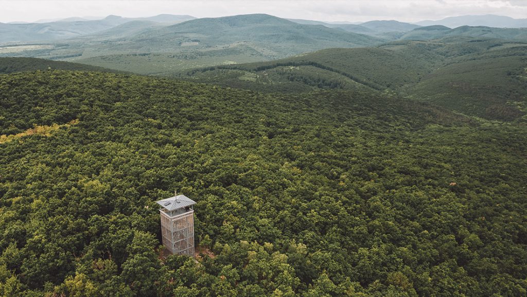 Magyarországi túra: Fából készült kilátó dús zöld erdőben, panorámával a dombokra és hegyekre, ideális kirándulás vagy túrázás során. Tekeregj.hu
