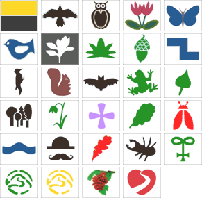 Magyarországi túra: 25 színes, természetet és kalandot idéző ikon hegyi túrázáshoz vagy hozázáshoz: zászlók, madarak, virágok, pillangók. Tekeregj.hu